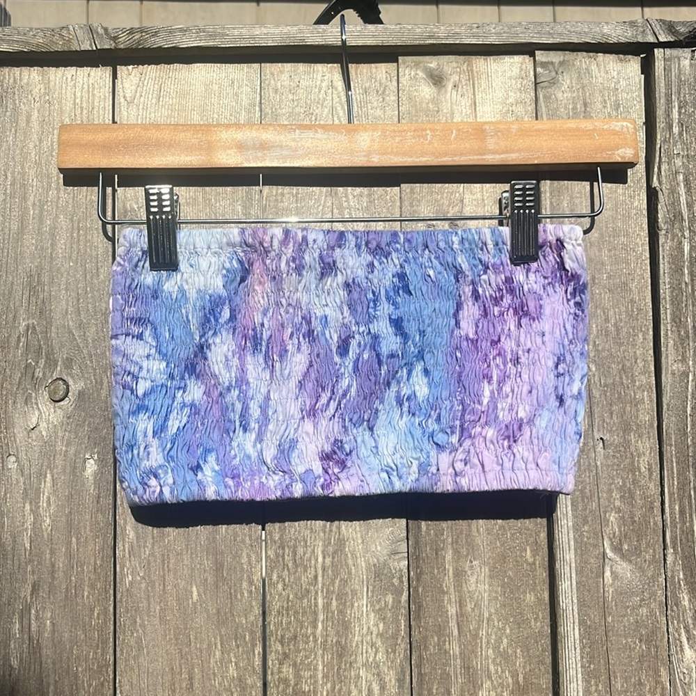 Treasures of Bali Purple/Blue/White Tie Dye Boho Style Bandeau Top,S/M,NWT